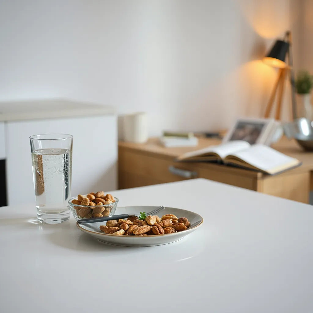 A calm kitchen and bedside scene suggesting daily habits that support stable hormones